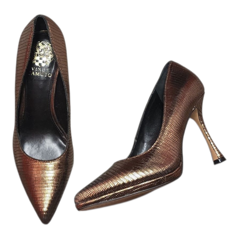 Vince Camuto Bronze Puntolis High Heel Pumps In Studio Lizard NIB Womens 7.5